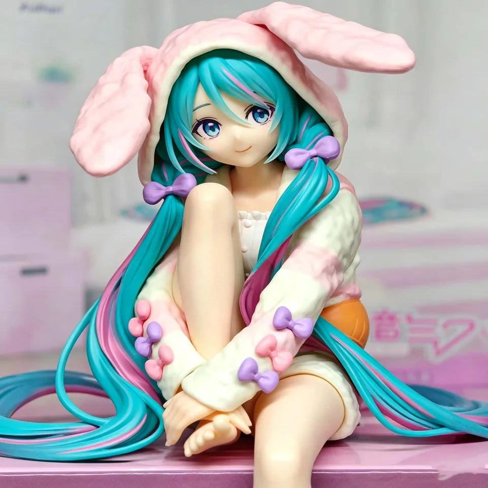 Hatsune Miku Anime Figurine Rabbit Ear Pajamas Kawaii Tabletop Decorations Action Figures Doll Model Children Toy Gift