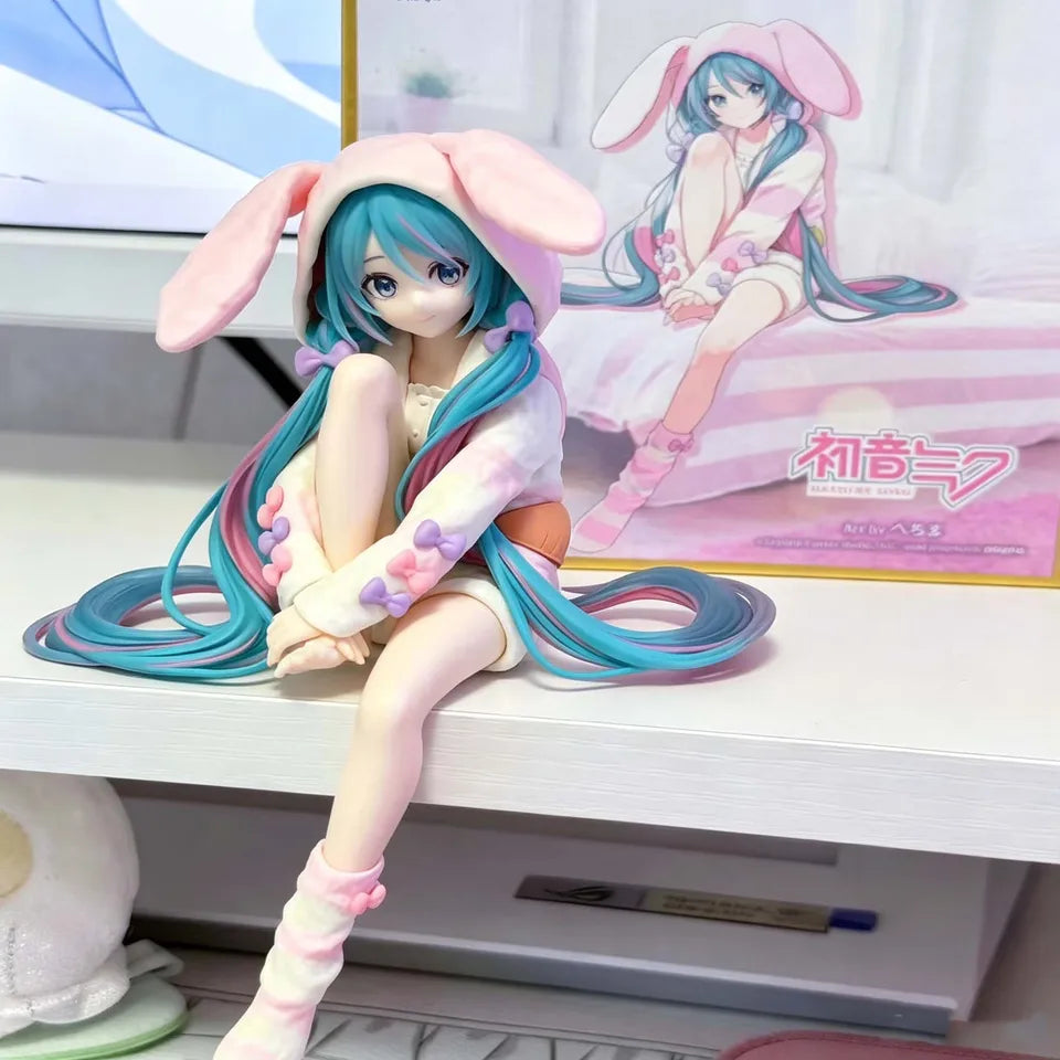 Hatsune Miku Anime Figurine Rabbit Ear Pajamas Kawaii Tabletop Decorations Action Figures Doll Model Children Toy Gift