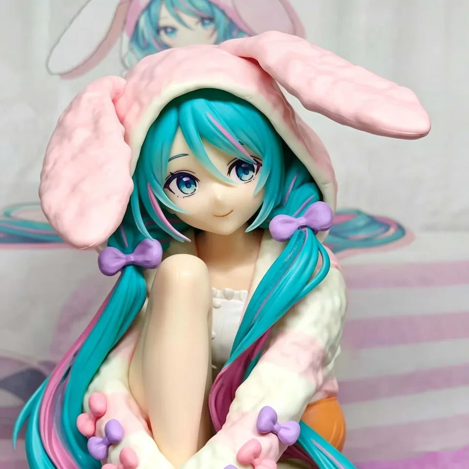 Hatsune Miku Anime Figurine Rabbit Ear Pajamas Kawaii Tabletop Decorations Action Figures Doll Model Children Toy Gift